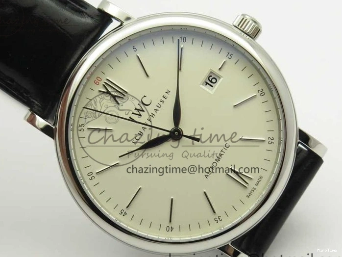 MIROTIME 0419 Portofino Automatic SS FKF 1:1 Best Edition White Dial SS Markers on Black Leather Strap A QuickDry 7138